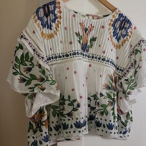 FARM Rio White Pleated Boxy Blouse